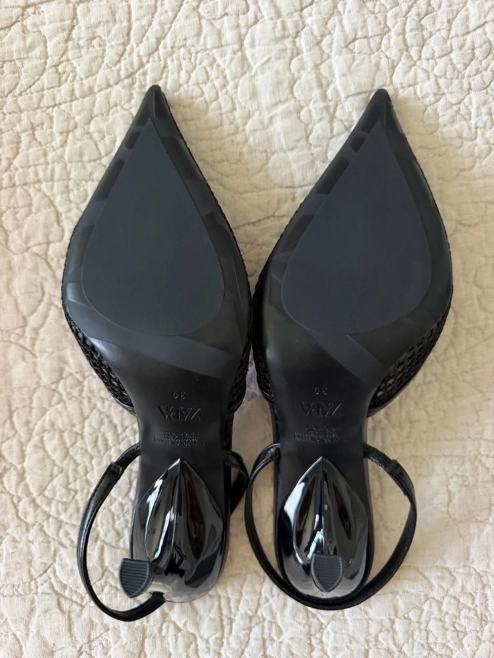 Zara Black Pointed Slingback Mesh Heel - NEW NEVER WORN - Size 8 - Picture 14 of 15